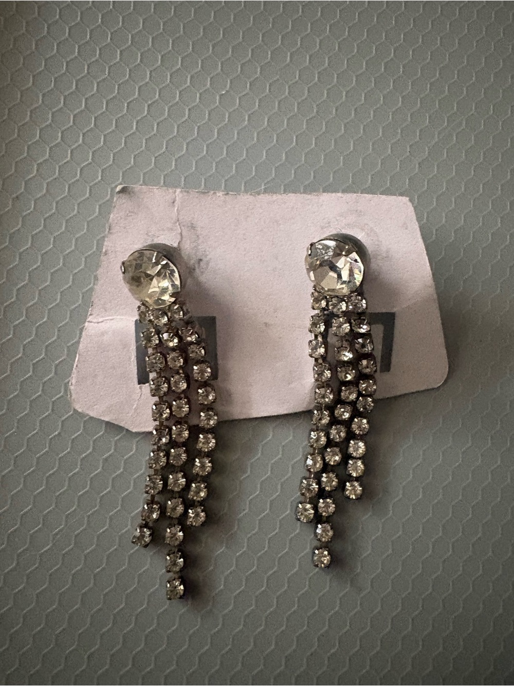 Vintage Crystal Drop Dangle Earrings - Clear Rhinestone Fringe
